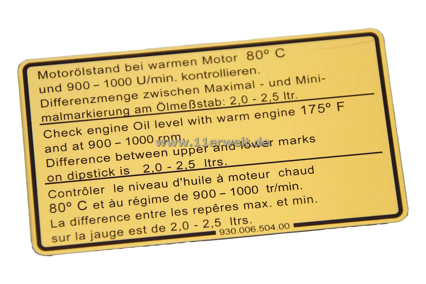 Klebeschild "Motorölstand" für Porsche 911 3.0 