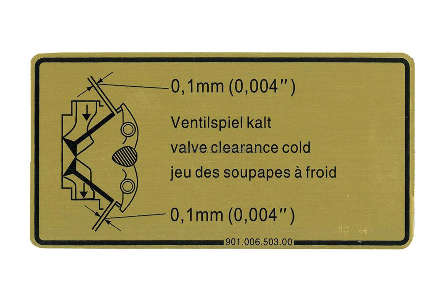 Klebeschild "Ventilspiel" für Porsche 911 / 914 / 964
