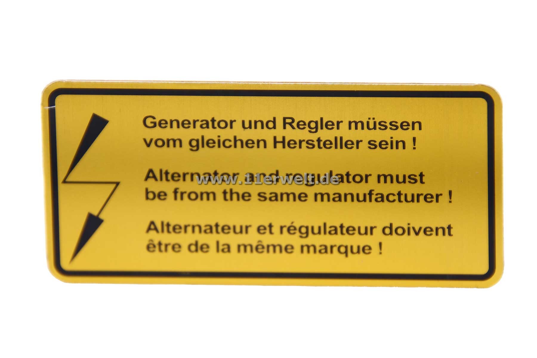 Klebeschild Lichtmaschine für Porsche 911, 912 und 914