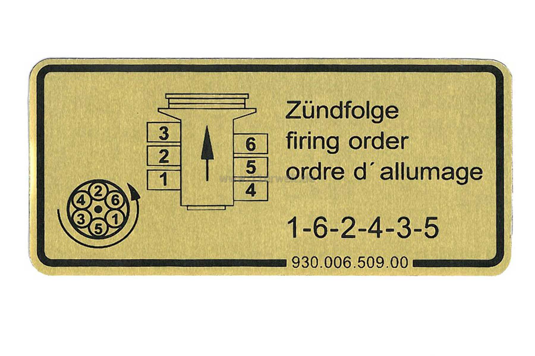 Klebeschild "Zündfolge" für Porsche 911