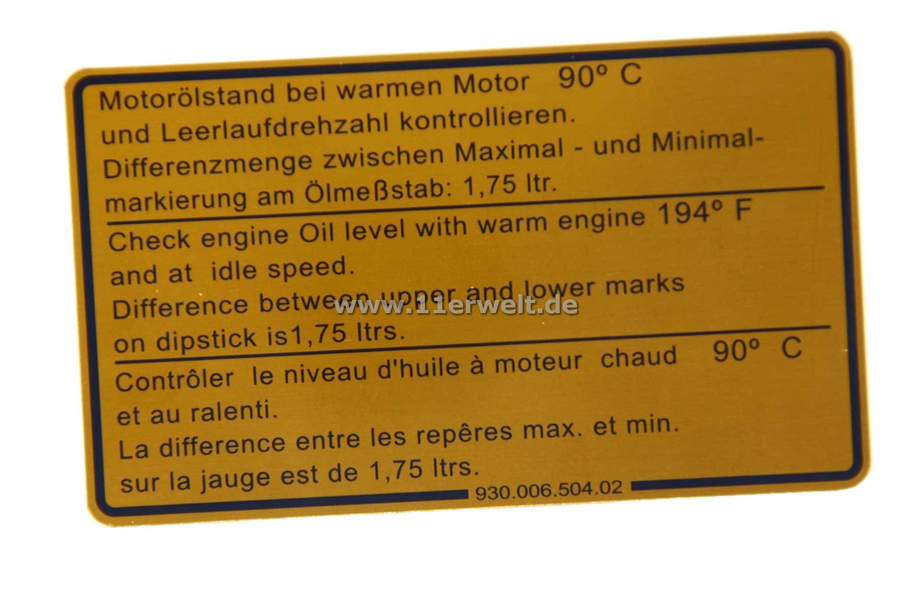 Klebeschild "Motorölstand" für Porsche 911 3.0 - 3.3
