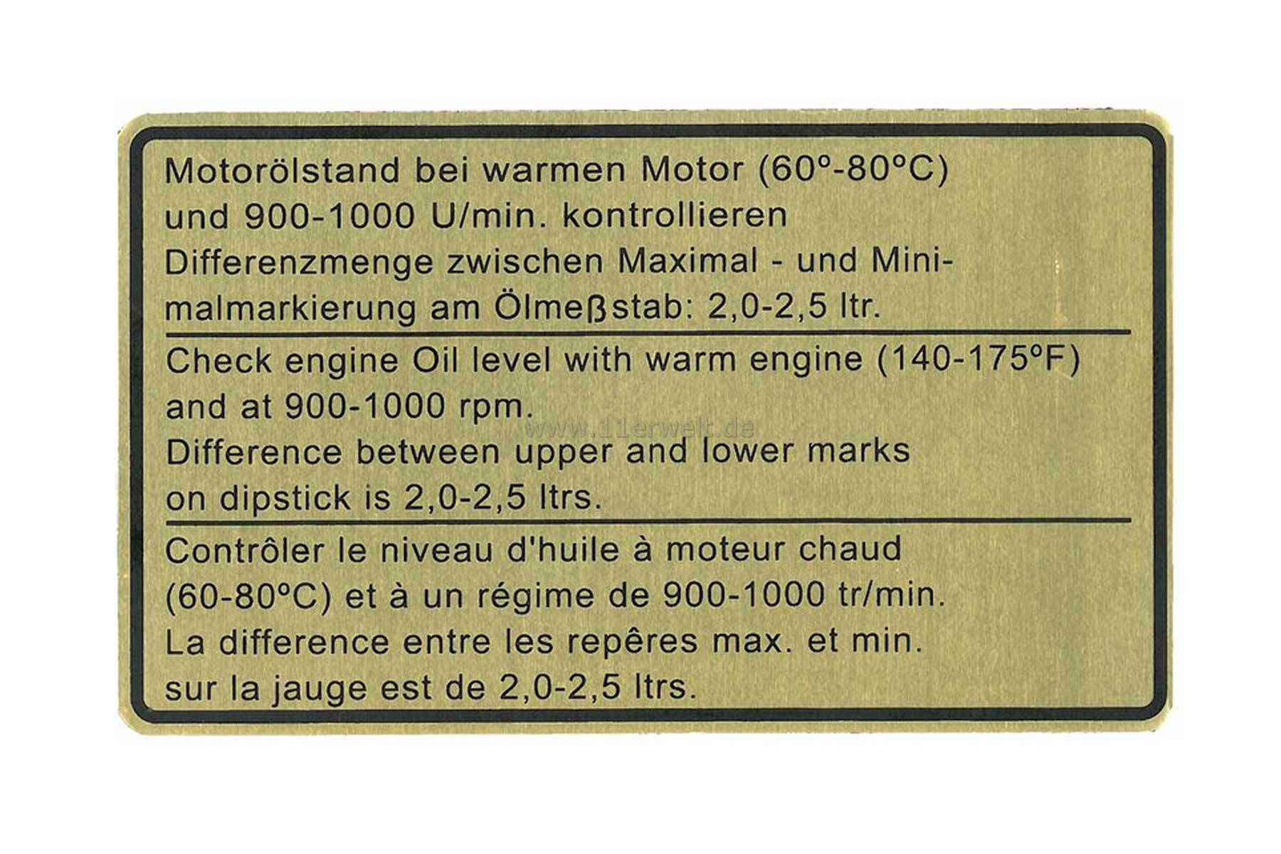 Klebeschild "Motorölstand" für Porsche 911