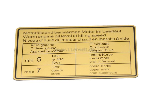 Klebeschild "Motorölstand" für Porsche 911 und 914/6